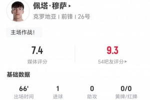 今晚佩塔·穆萨本场1射进1球 0关键传球+12vs抗5成功 获评7.4分直播_免费高清无插件观看