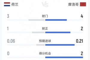 荷兰vs摩洛哥半场数据：犯规65、黄牌00 射门34、得分机会02_在线免费观看_免费视频录像回放